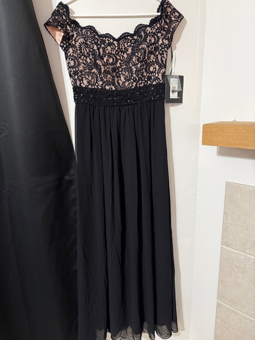 JS Boutique Black Lace Overlay Maxi Dress with Nude Lining